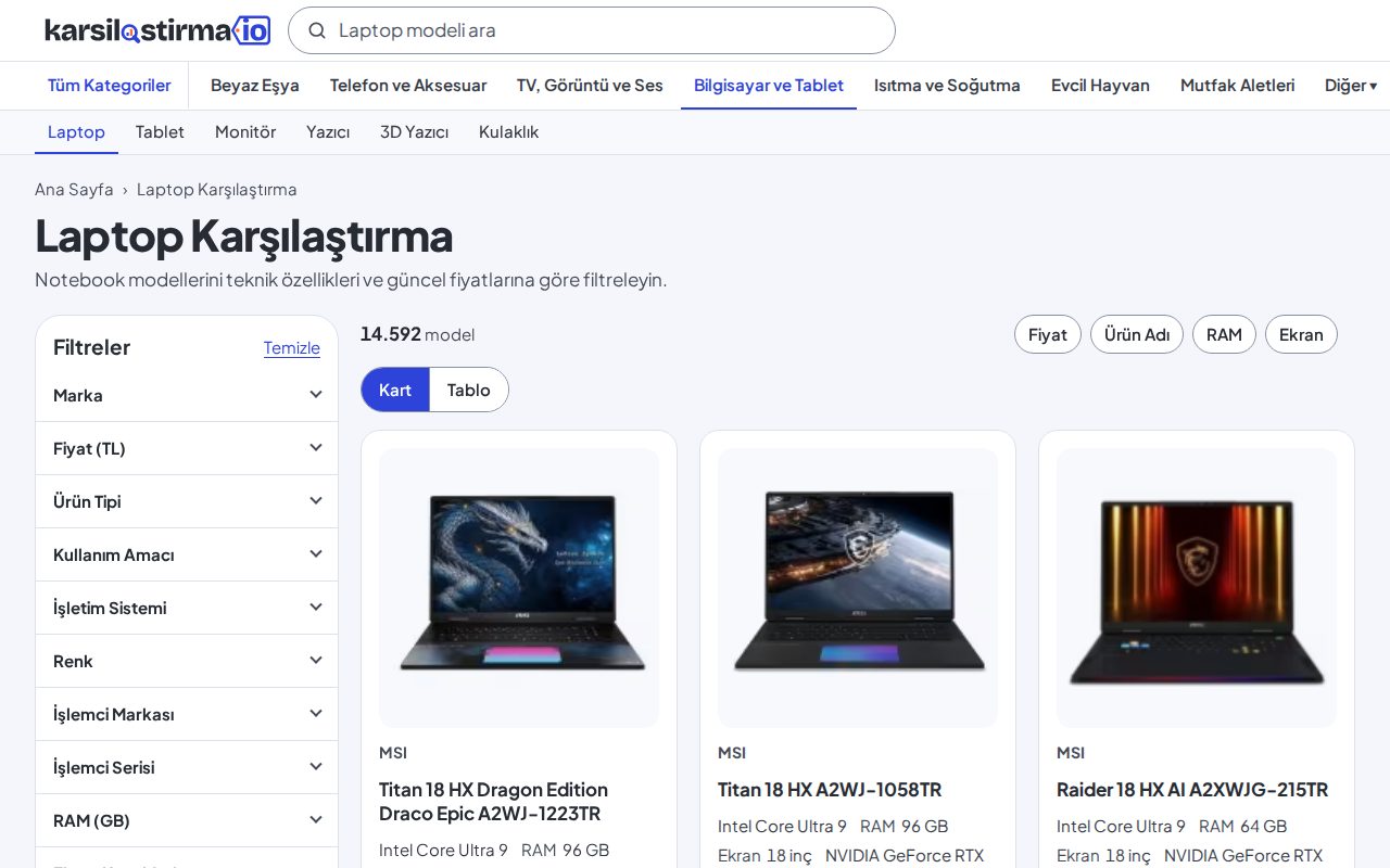 Laptop Karşılaştırma